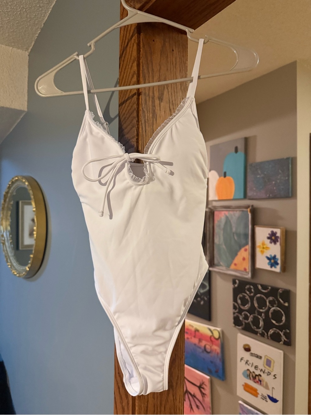 White One-Piece Swimsuit with Front Tie